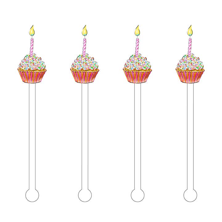 XO ACRYLICS | ACRYLIC STICKS - Wholesale Drink stirrer - CONFETTI SPRINKLES CUPCAKE ACRYLIC STIR STICKS