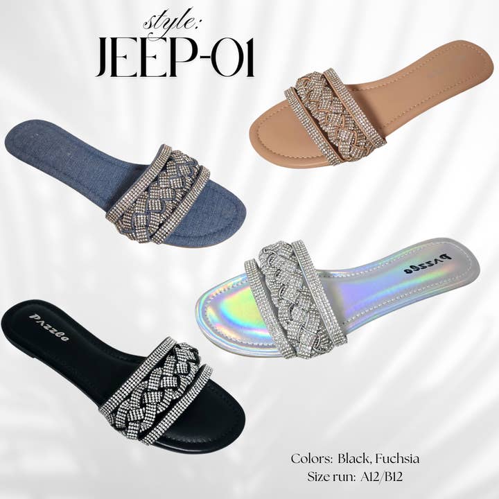 JEEP-01 Women's Rhinestone Flat Summer Sandal for wholesale by Pazzle