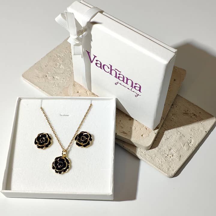 Black Classic Blossom Jewellery Set for wholesale by Vachana
