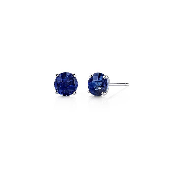 14 k White Gold Plated 1 Carat runda skapade blå safir Stud örhängen för wholesale av Paris Jewelry