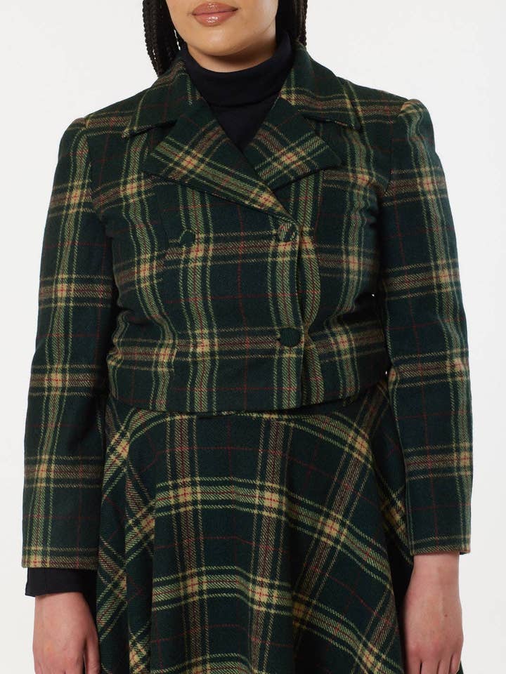 Timeless London Green Check Woollen Cropped Jacket for wholesale by Timeless London