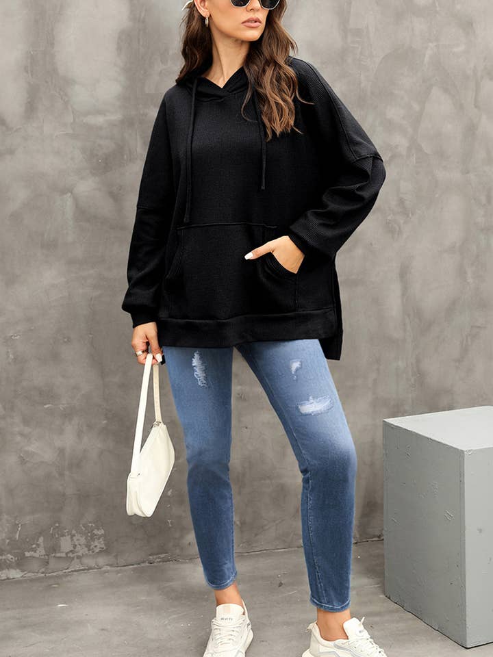 Lily Clothing - Wholesale Hoodie - Women's - CASUAL TEXTURED HOODIE WITH LARGE POCKET HOODIE2