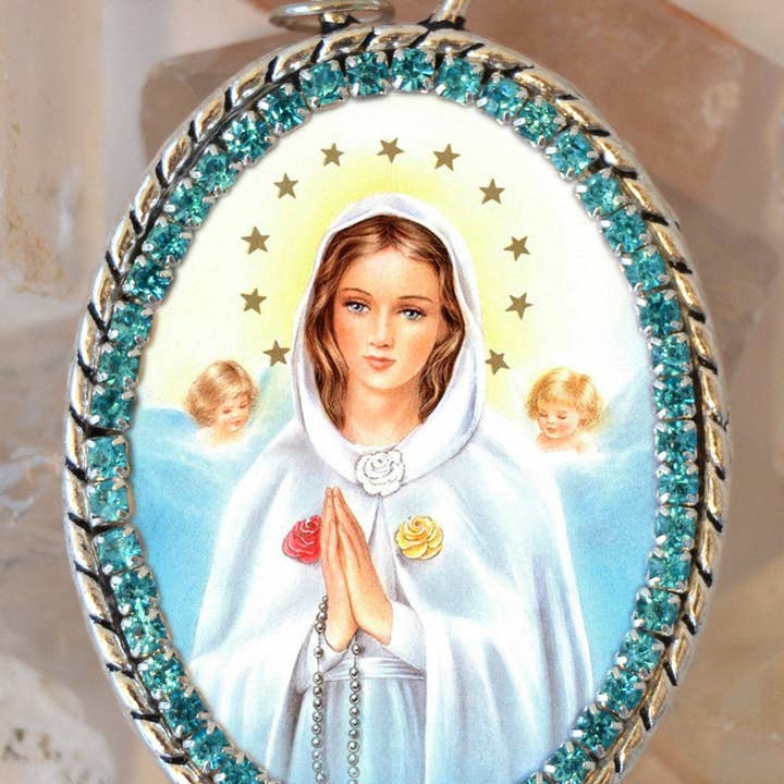 MariaSantissimaShop – wholesale Hänge-/berlockhalsband – Jungfru Maria Mystiska Rose eller Maria Rosa Mystica handgjorda halsband katolska kristna religiösa smycken medalj hänge