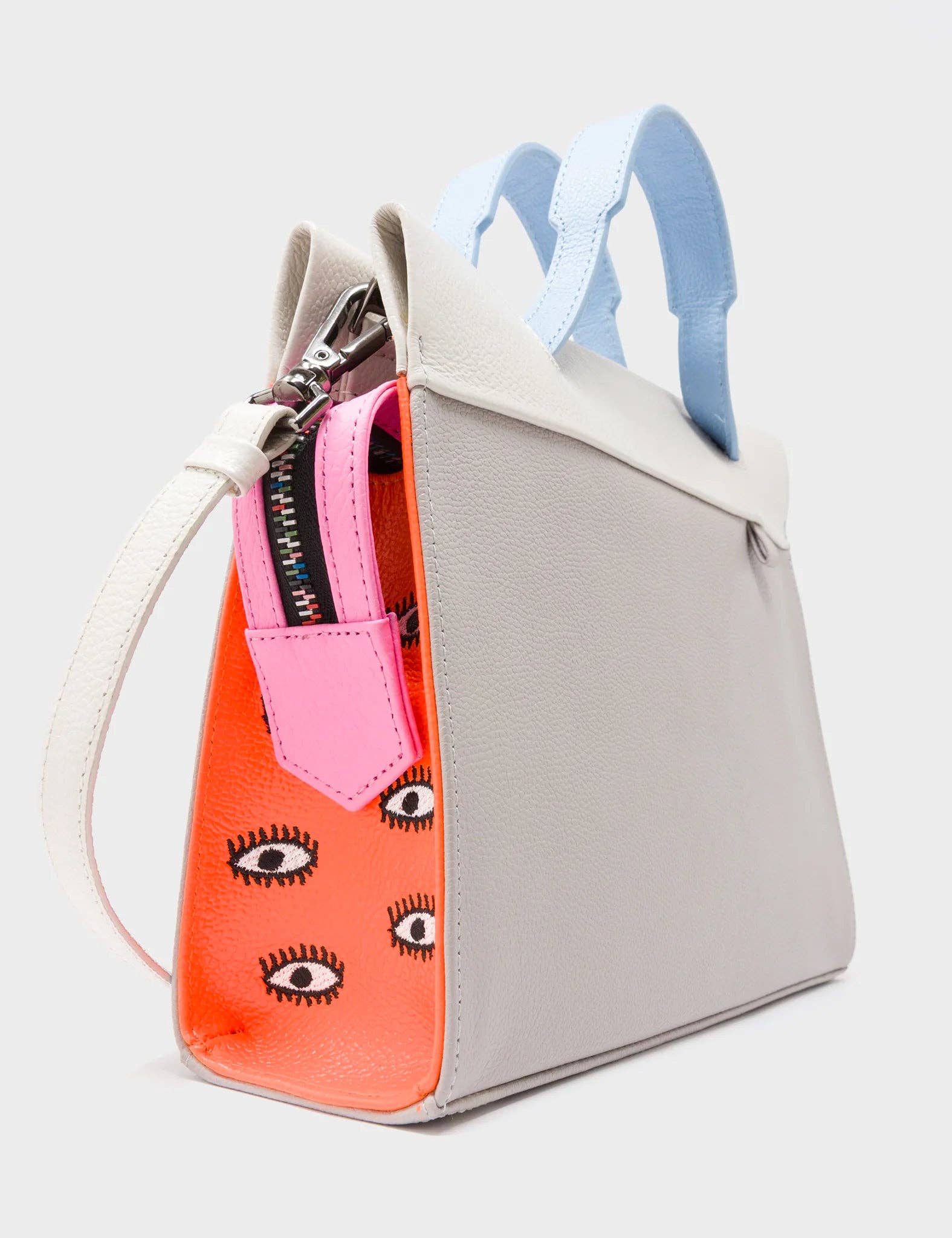 Min & Mon – wholesale Crossbody bag – Women's – Vali Crossbody Small Gray Leather Bag - All Over Eyes Embroidery6