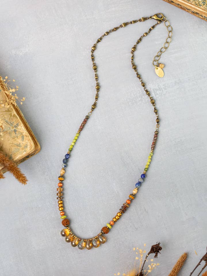 Azulejo 19-21" Gele Turkoois, Tsjechisch Glas, Lapis Eenvoudige Kettingen voor wholesale door Anne Vaughan Designs Jewelry