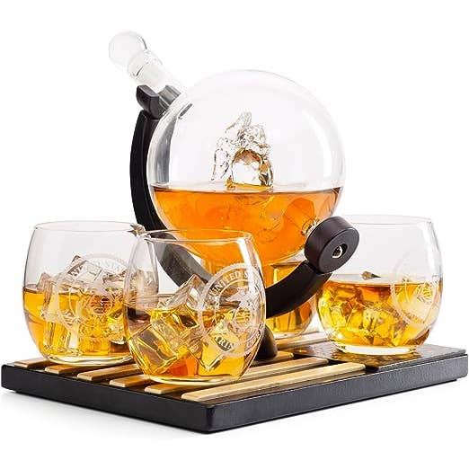 The Wine Savant / Khen Glassware - Vendita all'ingrosso Decanter - Set di bicchieri da whisky con globo del Corpo dei Marines degli Stati Uniti USMC - 4 bicchieri3