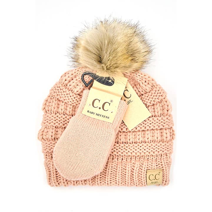 Hana - Wholesale Beanie - Kids - C.C Baby Solid Ribbed Pom Beanie and Mitten Glove2