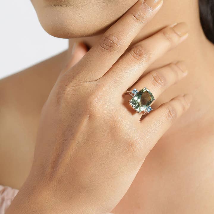 Tiramisu - Wholesale Cocktail/statement ring - Green Amethyst Solid 925 Sterling Silver Gemstone Ring1