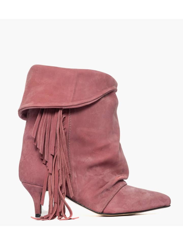 Alessandro Collection Italy - Wholesale Booties - Women's - ALEX ANGEL 13 Purple nubuck ankle boots with fringes3