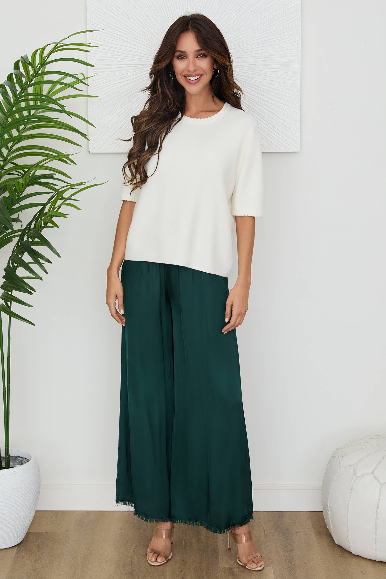 VENTI6 - Vendita all'ingrosso Pantalone - Donna - PANTALONI A GAMBA LARGA CON ORLO A FRANGE IN SETA ITALIANA (6109)25