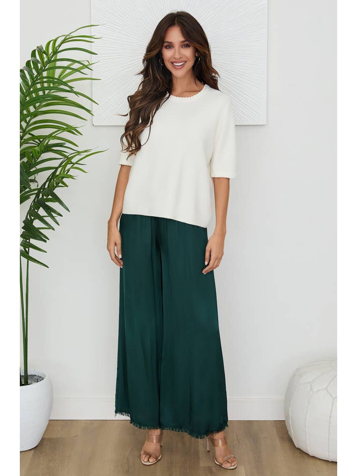 VENTI6 - Vendita all'ingrosso Pantalone - Donna - PANTALONI A GAMBA LARGA CON ORLO A FRANGE IN SETA ITALIANA (6109)25