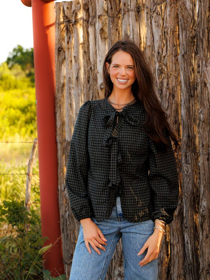 Tie Top, Black/Grey Gingham HH828(Pack of 7) for wholesale by Crazy Consuela