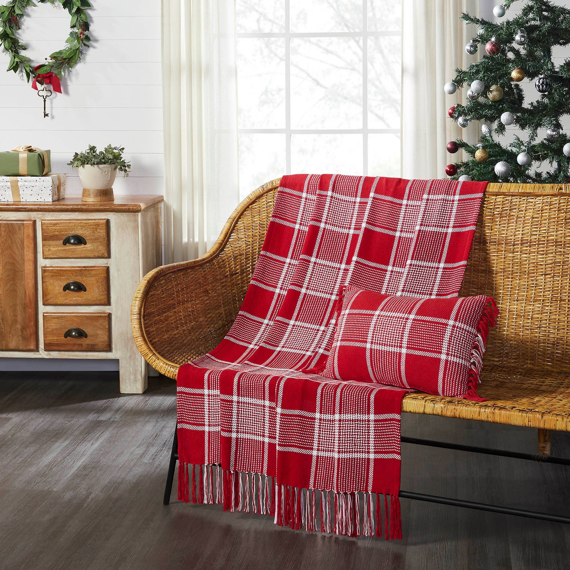 VHC Brands - Wholesale Throw Blanket - Eston Red White Plaid Woven Throw 50x606