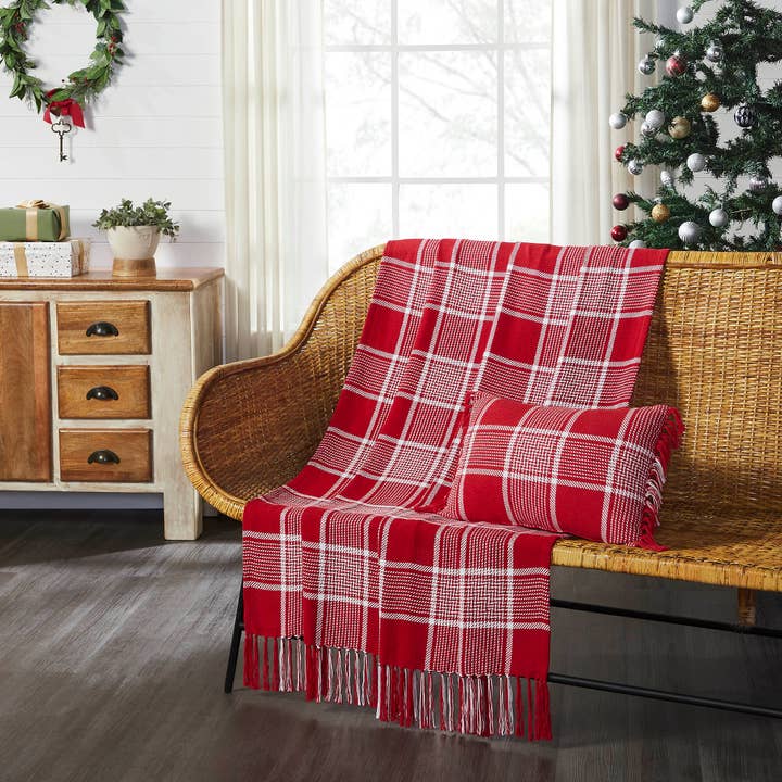 VHC Brands - Wholesale Throw Blanket - Eston Red White Plaid Woven Throw 50x606