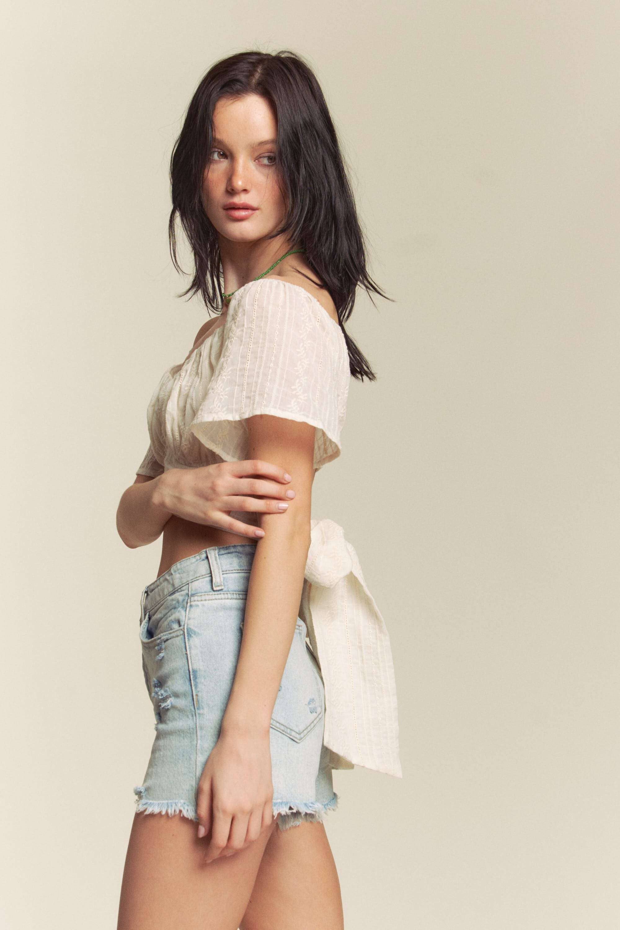 Hers & Mine - Wholesale Knit Top - Women's - EMBROIDERY VOILE SHORT SLEEVE CROSS TIE TOP5