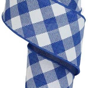 General Wholesale Inc - Wholesale Ribbon - Gift Wrapping - 2.5"X10YD DIAGONAL CHECK ON ROYAL - ROYAL BLUE/WHITE - RGA126525