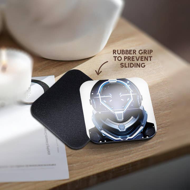 3dRose - Wholesale Coasters - 3dRose, Futurist astronaut helmet and suit. Blue on white. Fantasy art gift, Coaster10