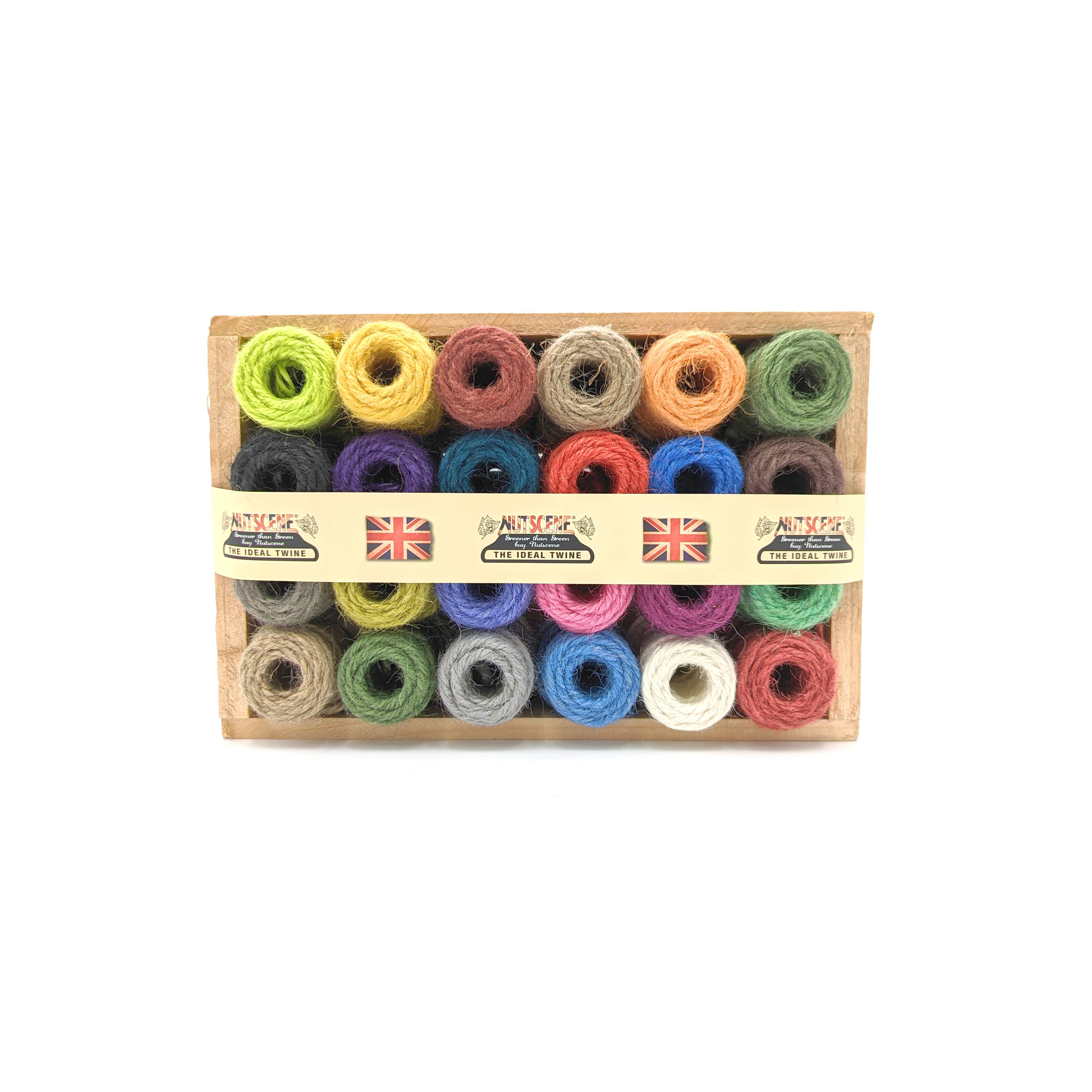 Bosmere Inc - Vente Ficelles - Caisse en bois Nutscene composée de 24 mini-bobines de ficelle