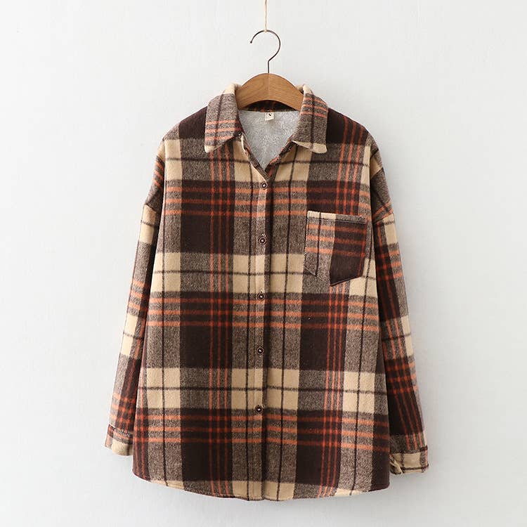 Rosa Clothing - Wholesale Shirt Jacket/Shacket - Women's - Plaid warm fleece lined button shirt jacket Shacket19