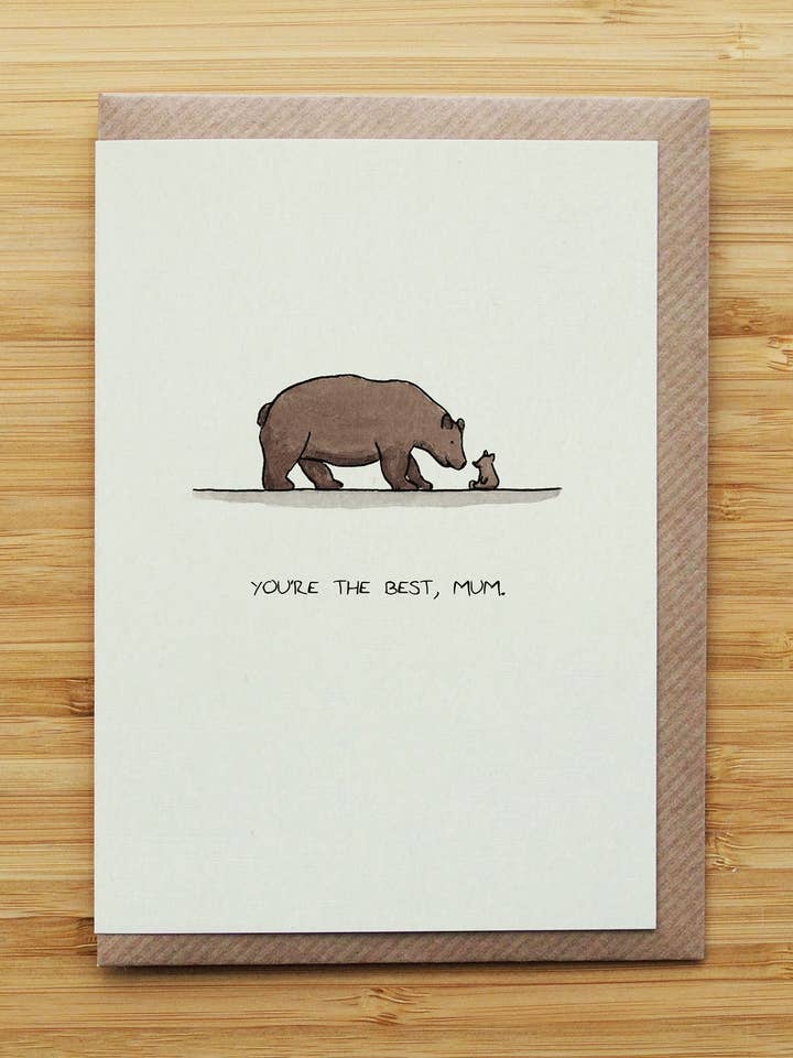 Bear Cub & Mum Card - Cute - Mother's Day - Recycled for wholesale by RossJDesigns