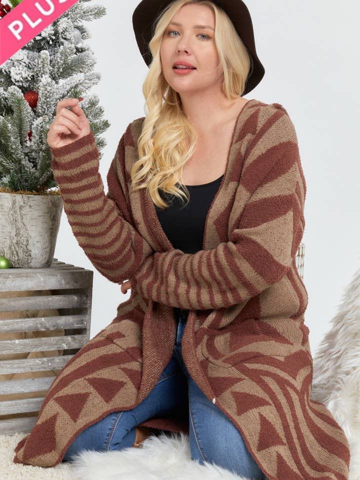 ETHNIC PRINT LONG LINE HOODIE CARDIGAN for wholesale by Davi & Dani