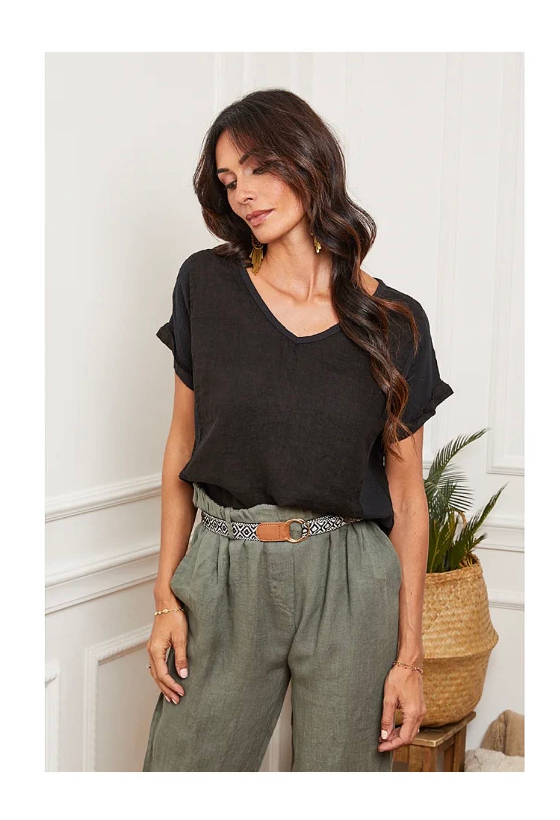 LÉA & LUC - Vente T-shirt – femme - T-Shirt texturé en 100% lin REF. 65153