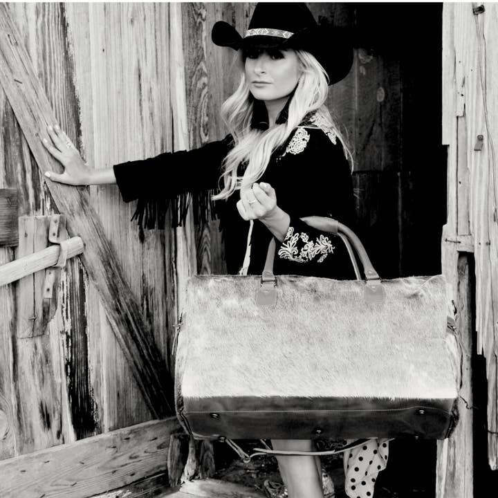 Ranch Junkie - Wholesale Weekender Bag - Women's - Limited Edition Grey/White Brazilian Genuine Cowhide Duffel1