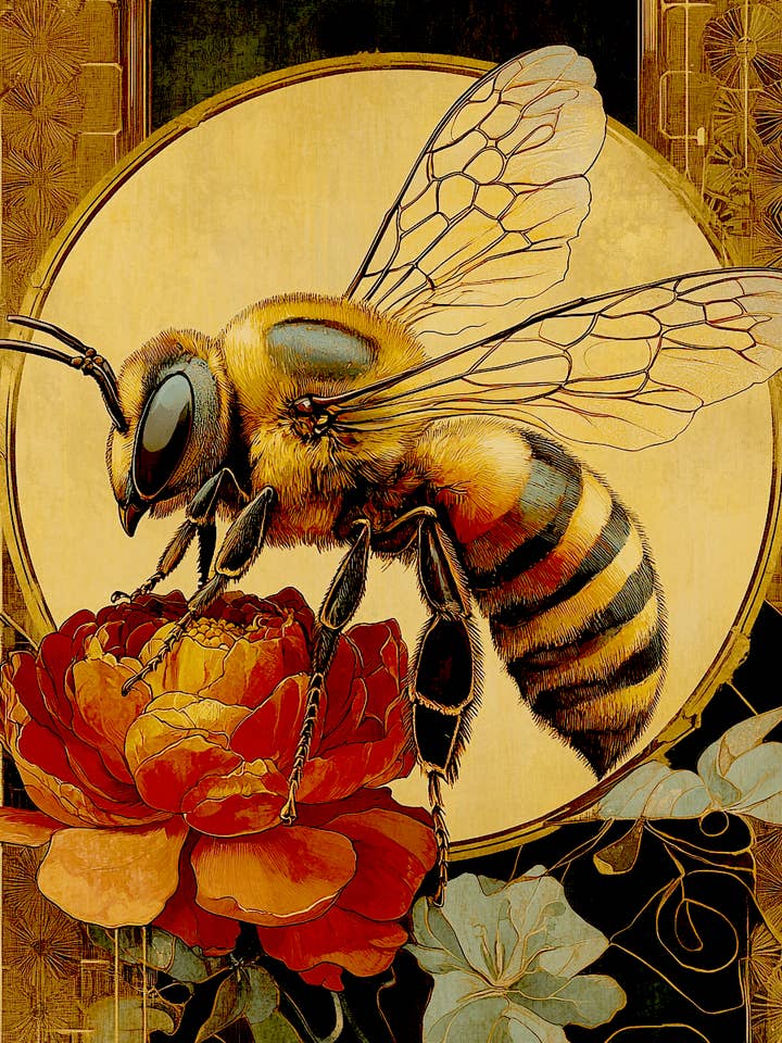 Vintage Art Nouveau Bee on Flower Art - Insect Wall Art Prints – 8″x10″ Artwork for 11″x14″ Frame for wholesale by Mowbi