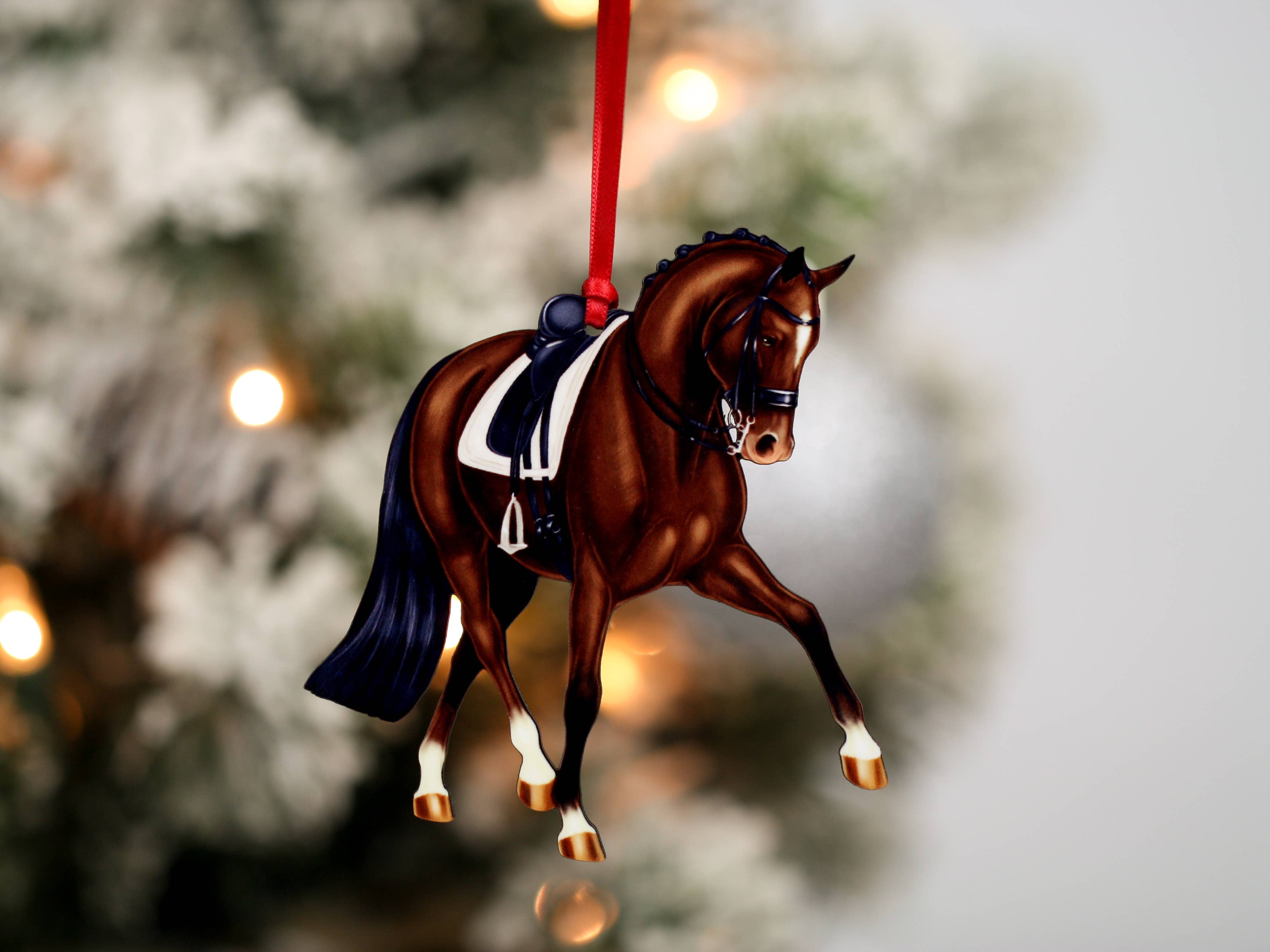 Classy Equine – wholesale Ornament – Dressage Horse Christmas Ornament -  Bay Half Pass Dressage5