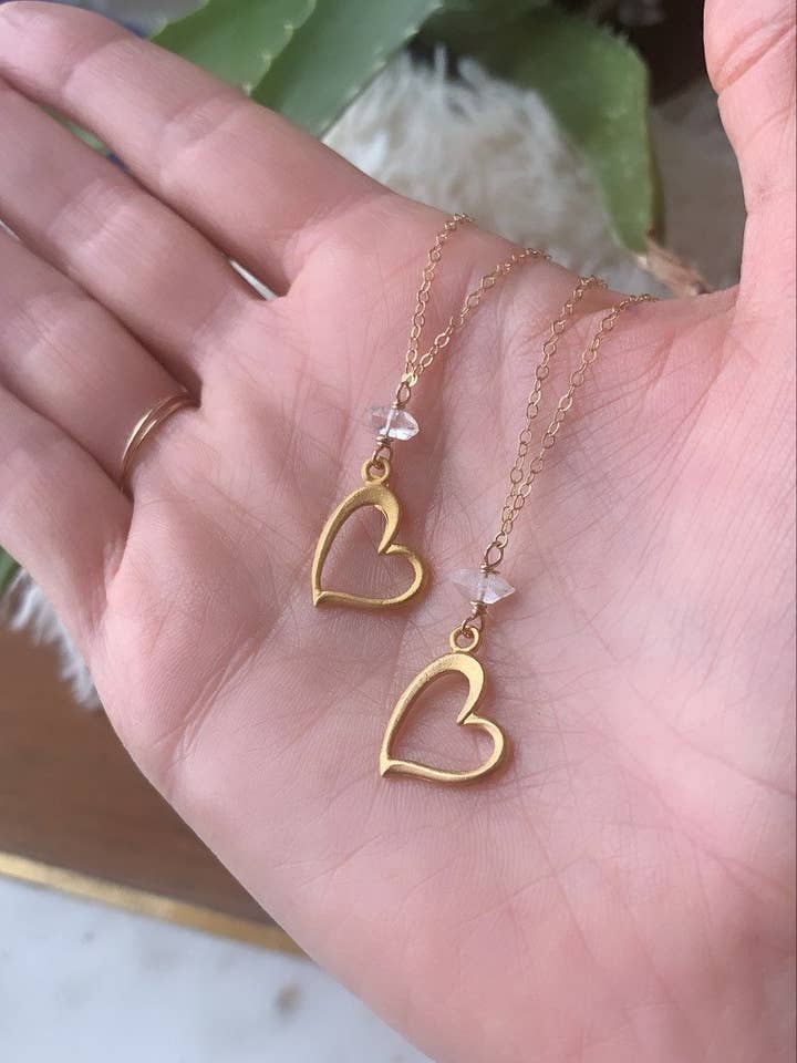 14 K guld-fyldt hjerte halskæde, mors dag gave, Herkimer diamant halskæde, hjerte Charm halskæde, kærlighed halskæde, brude halskæde, kærlighed for engroshandel hos Georgia Marie Designs