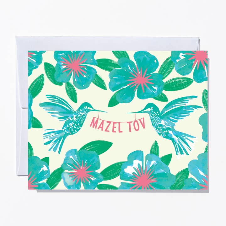 Mazel Tov Hummingbirds Congratulations Card for wholesale by Ruby Sneakers Studio
