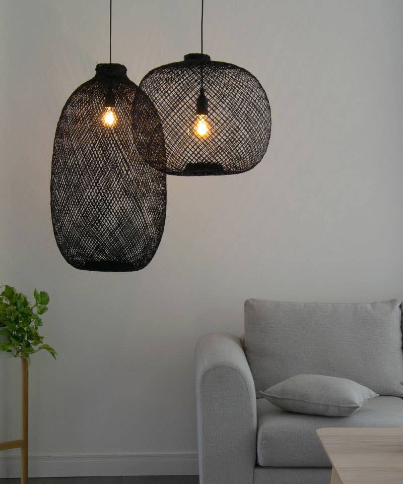Lanna Passa - Wholesale Chandelier/Hanging Light - Lanna Thai Bamboo Light - Black Shade & Ceiling Version5