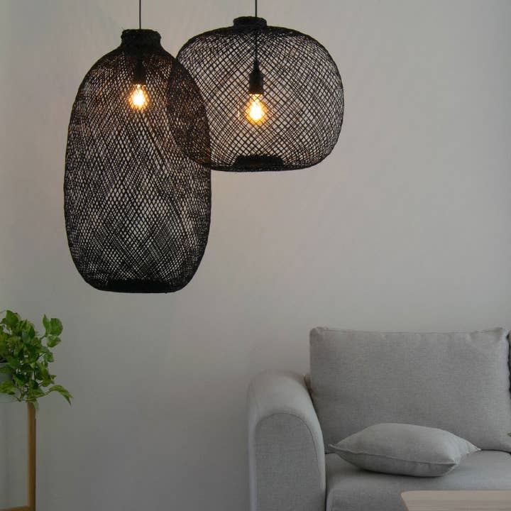 Lanna Passa - Wholesale Chandelier/hanging light - Lanna Thai Bamboo Light - Black Shade & Ceiling Version5