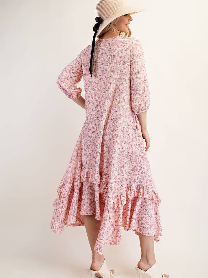 Celeste Clothing – Großhandel Kleid – Damen – SOMMERKLEID IN ÜBERGRÖSSE MIT HOHEM-TIEFEM SAUM UND RÜSCHENSAUM -MD43935C5