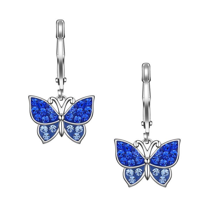 Crystal Butterfly Leverback Dangle Earrings - Blue for wholesale by Lily Nily