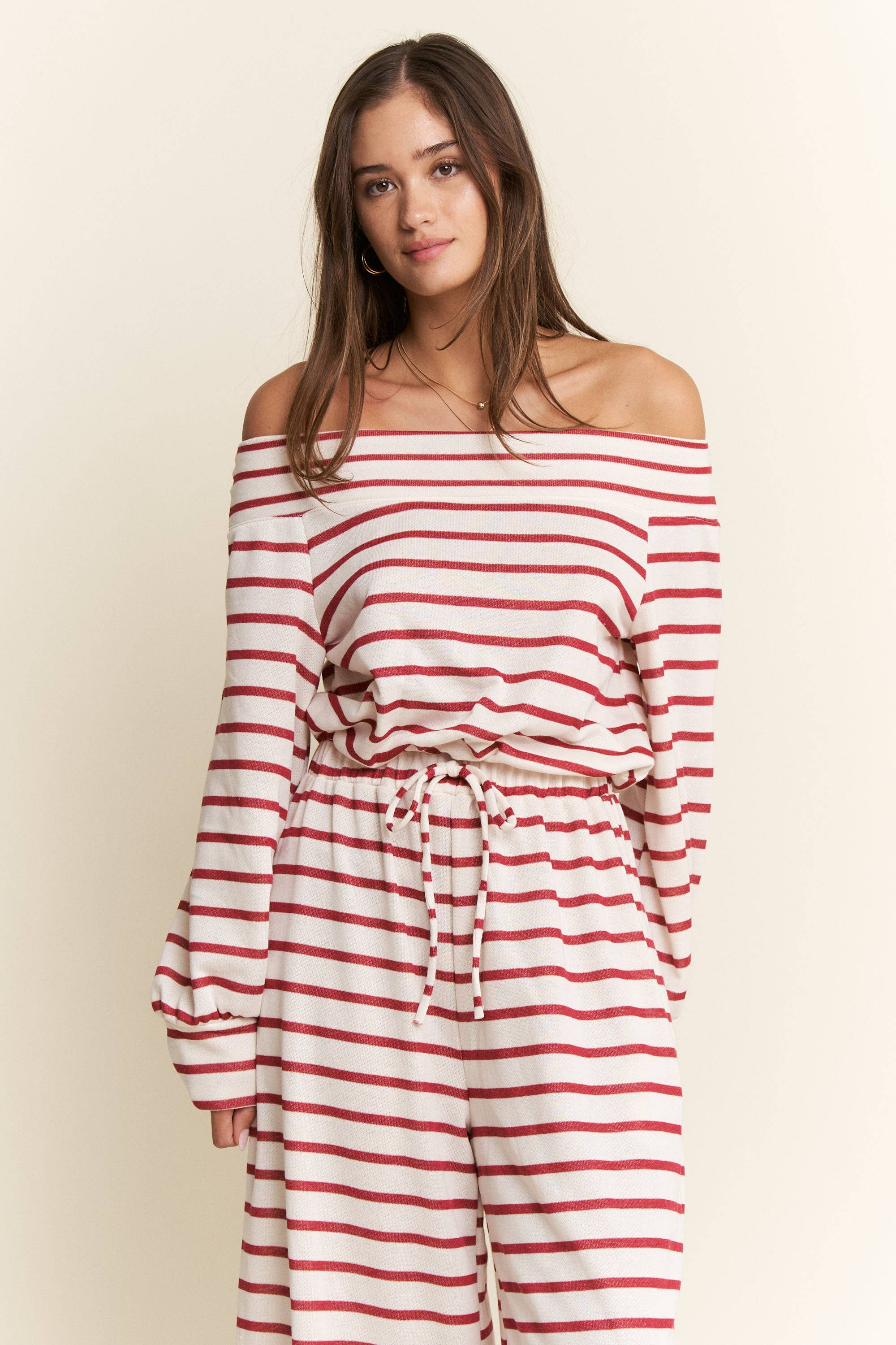 JADE BY JANE PLUS - Wholesale Jumpsuit - Women's - (PLUS SIZE) OFF-SHOULDER STRIPED TERRY JUMPSUIT35