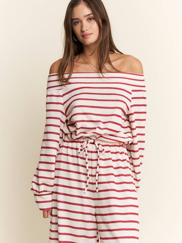 JADE BY JANE PLUS - Wholesale Jumpsuit - Women's - (PLUS SIZE) OFF-SHOULDER STRIPED TERRY JUMPSUIT35