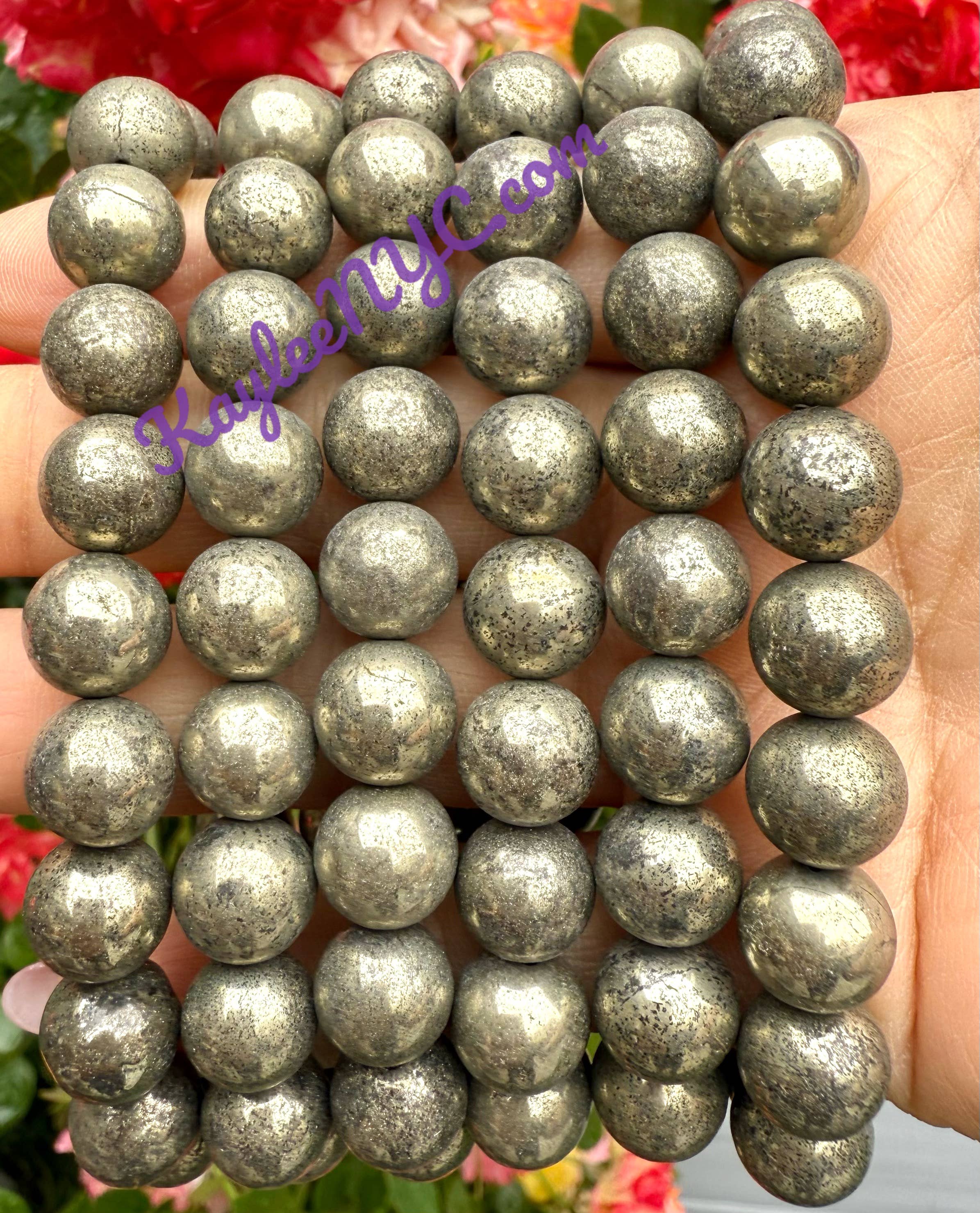 KayleeNYC - Wholesale Beaded Bracelet - Natural Pyrite 10mm 8” Crystal Healing Stretch Bracelet1