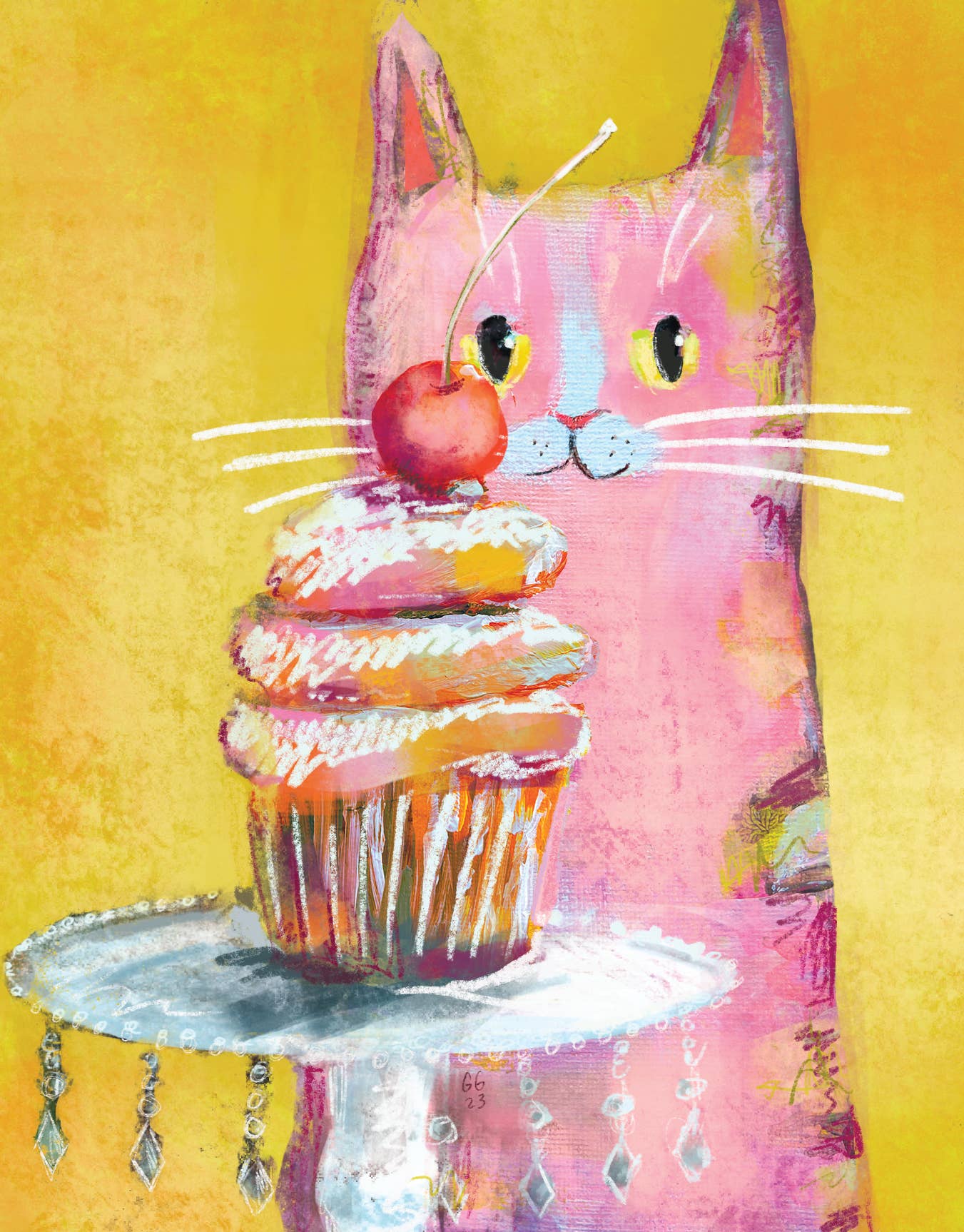Ginger G. Art - Wholesale Birthday Card - Cake Stands - Cats and Cakes A2 Blank Greeting Card1