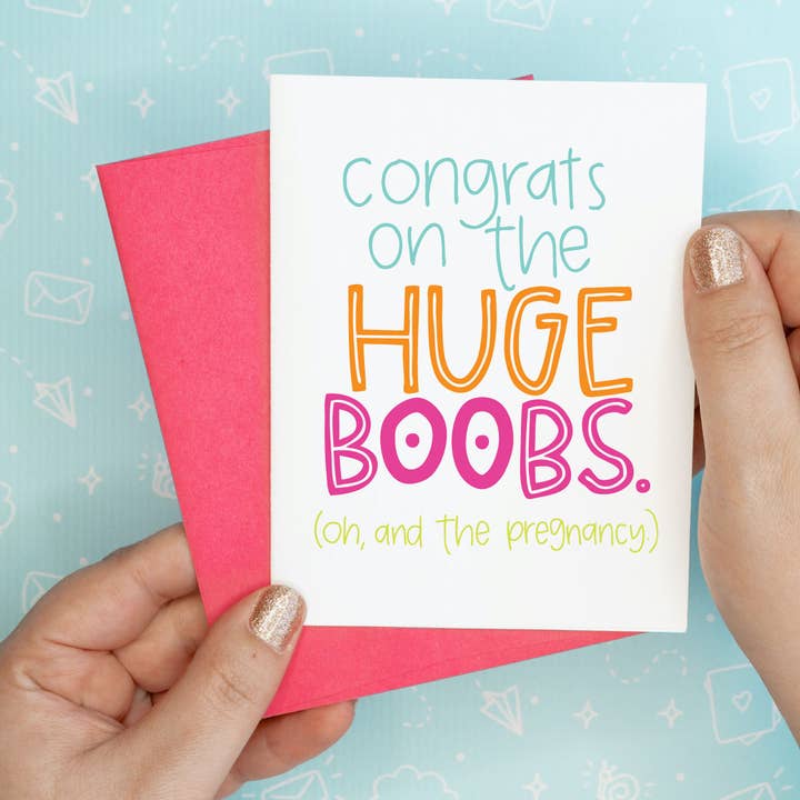 Huge Boobs New Baby Funny Recycled Greeting Card for wholesale by Colette Paperie