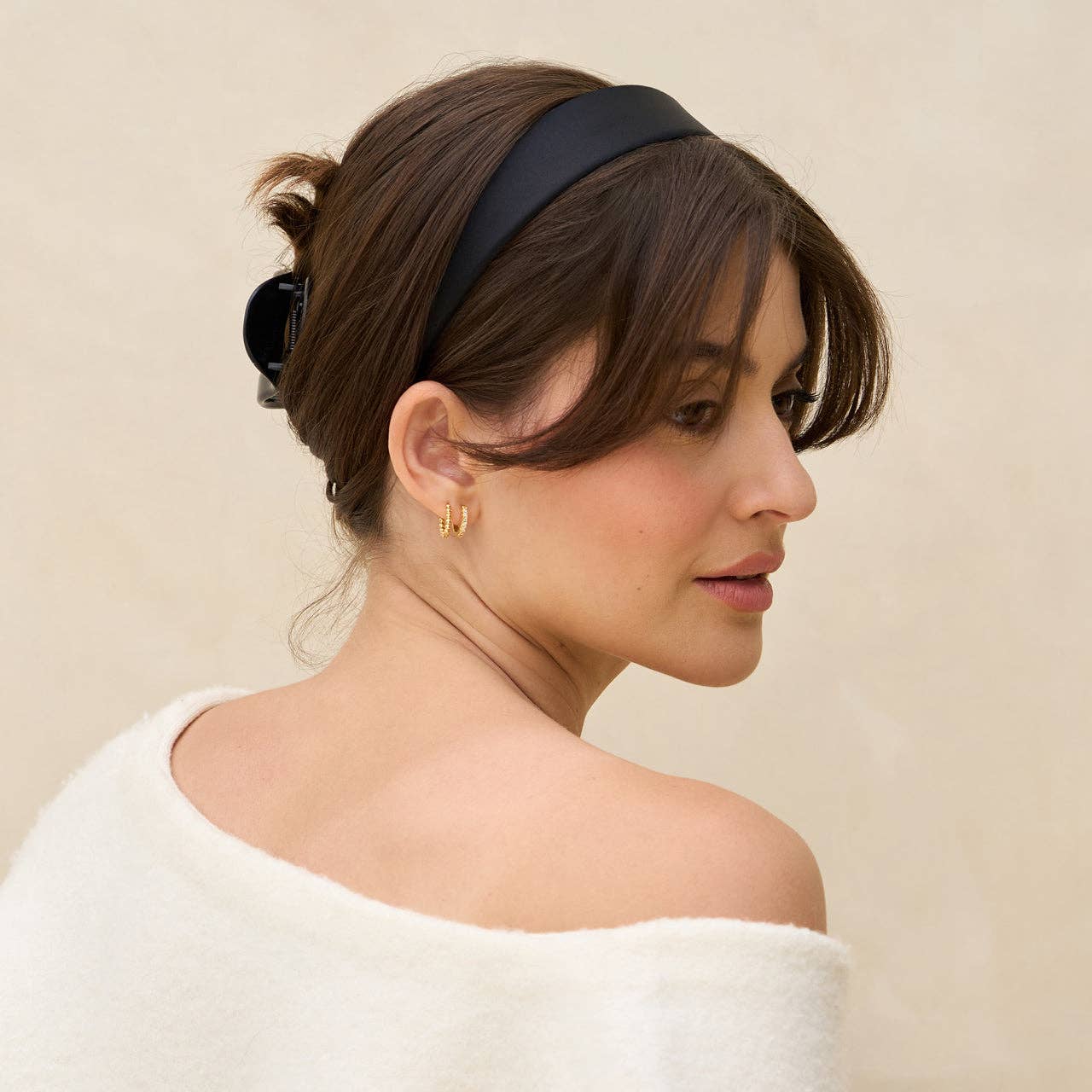 KITSCH – wholesale Fashion headband – women's – Recycled Fabric Satin & Velvet Headbands 2pc Set-Black/Choco3