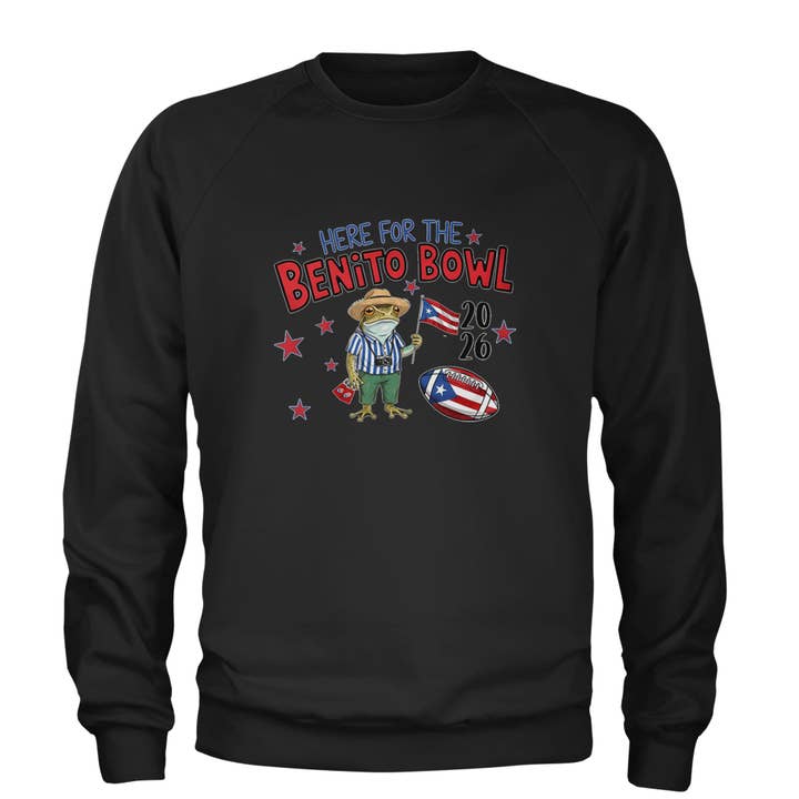 Frog Here for the Benito Bowl Football Adult Crewneck Sweatshirt for wholesale by Expression Tees