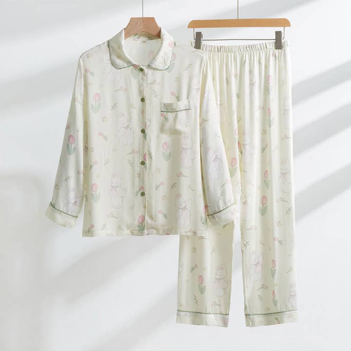 Bamboo Cotton Pajama Set Women Soft Fall Loungewear for wholesale by DrifWoo