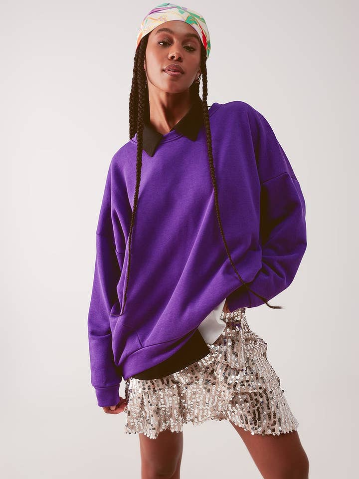 Oversized sweater in paars voor wholesale door Q2—All Orders:Free Duties for the US,UK,and Canada