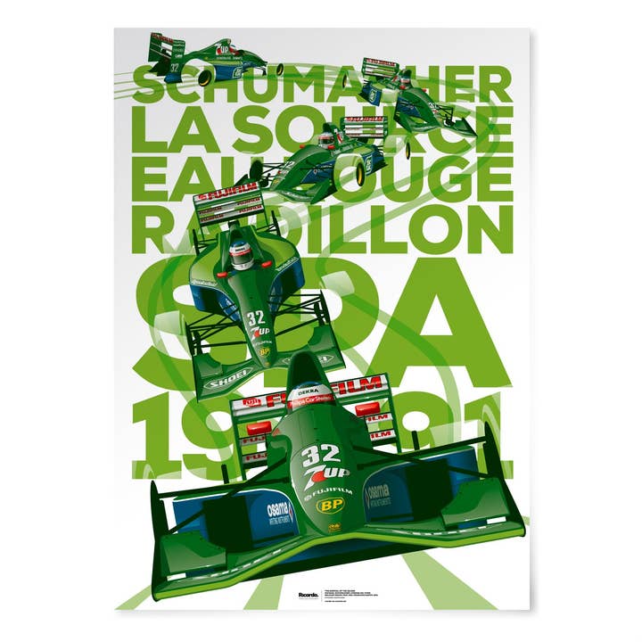 A chegada do Kaiser, Michael Schumacher, Jordan 191-Ford, Grande Prémio da Bélgica Spa-Francorchamps 1991 por atacado de Ricardo Fine Car Artwork