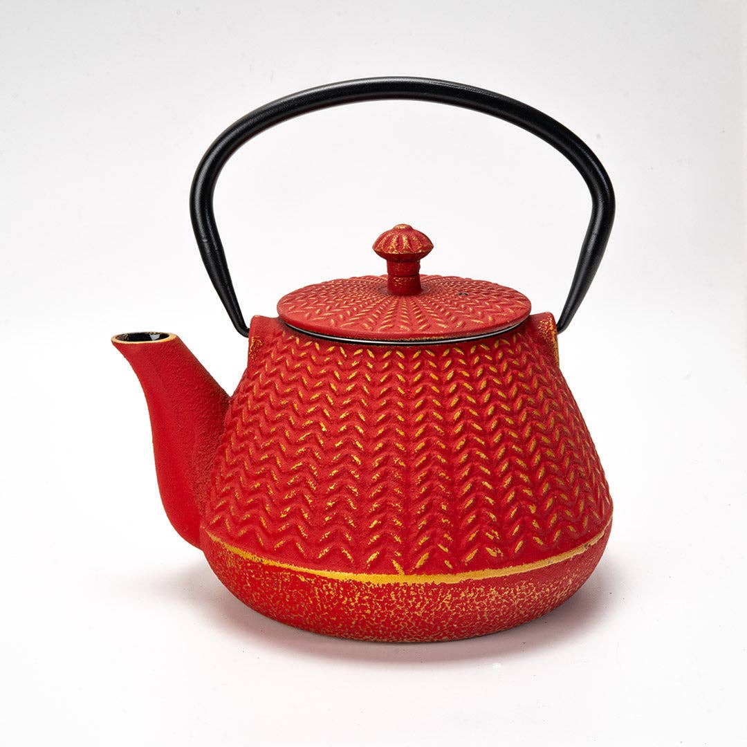 Urban Tokyo - Wholesale Tea Pot - Red Chevron Design 32oz Cast Iron Tea Pot (1/8)3