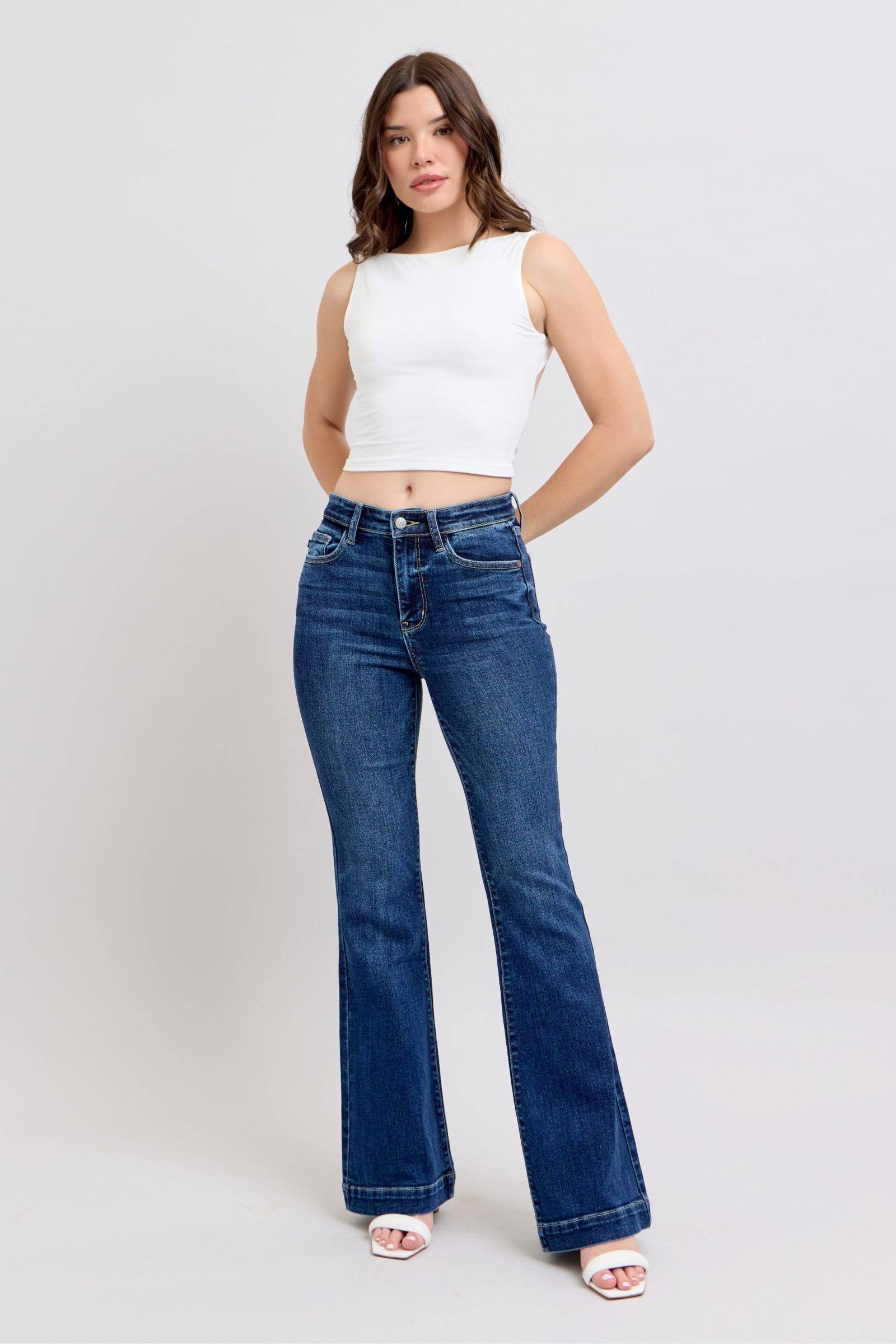 Watermelon Apparel - Wholesale Jeans - Women's - Judy Blue High Waist Dark Wash Trouser Flare5