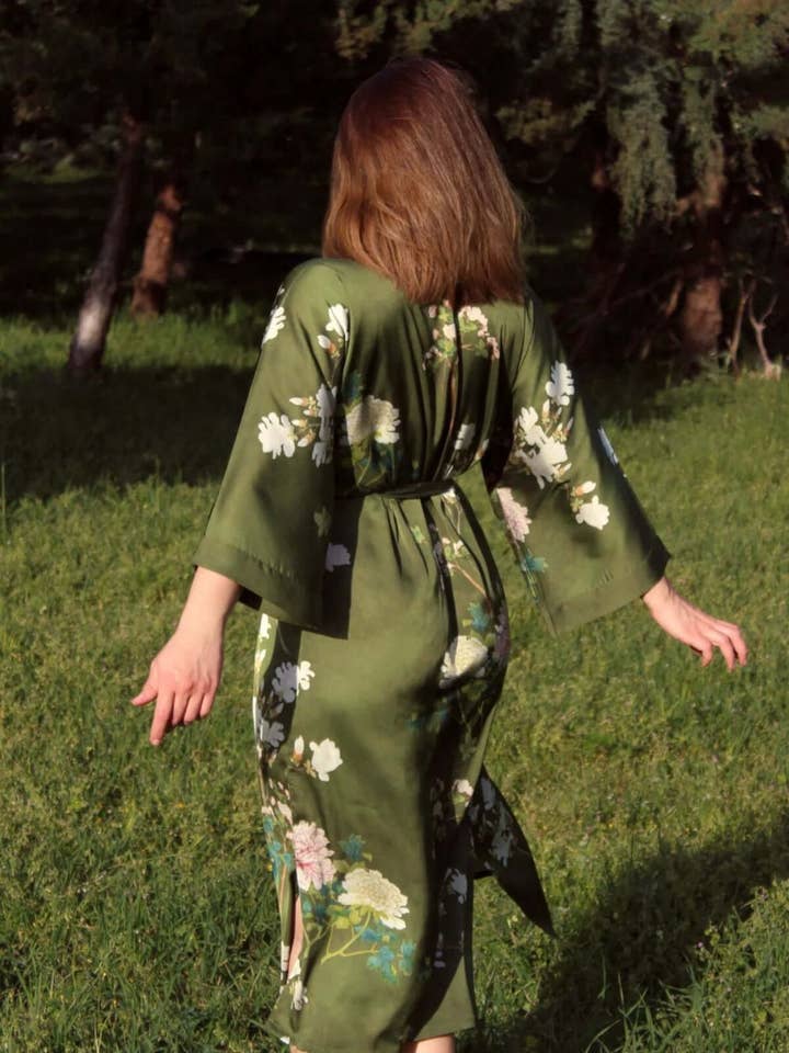 Floral Olive Kimono Robe for wholesale on Faire30
