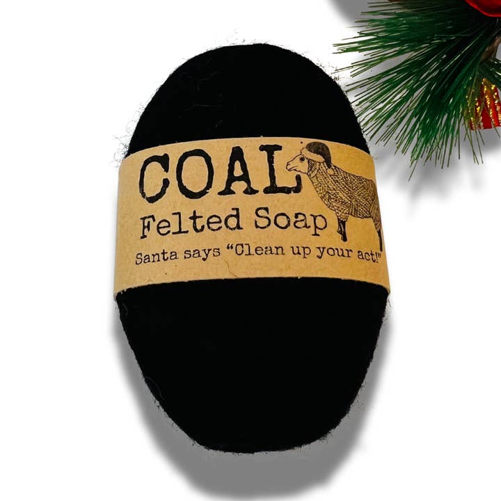 Felted Soap COAL Santa Stocking Stuffer Holiday Christmas for wholesale by Twisted Purl LLC