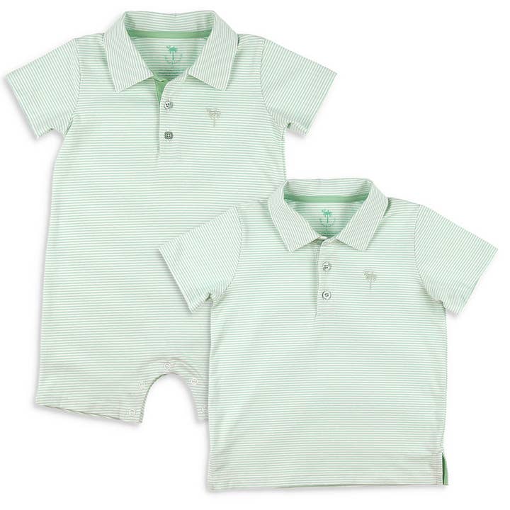 Mist Stripe Romper/Polo for wholesale by Shrimp and Grits Kids